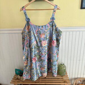 Sante Classics vintage 2X Blue Satin Floral Nite night Gown bows